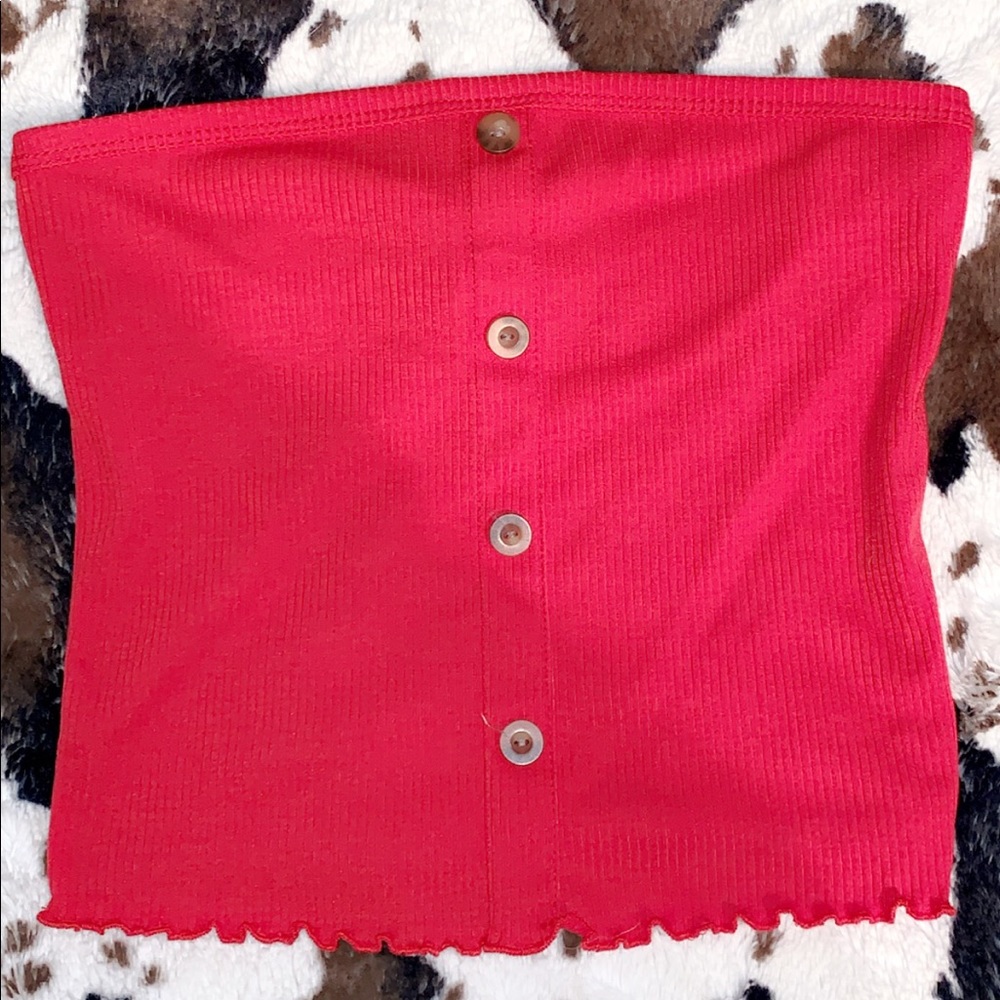 Red strapless crop top